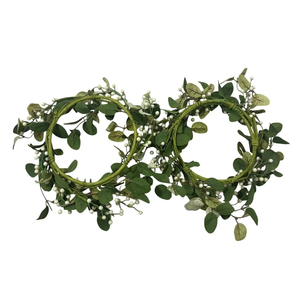 Set of 2 Artificial Eucalyptus and White Berry Wreath 12in Greenery Decor